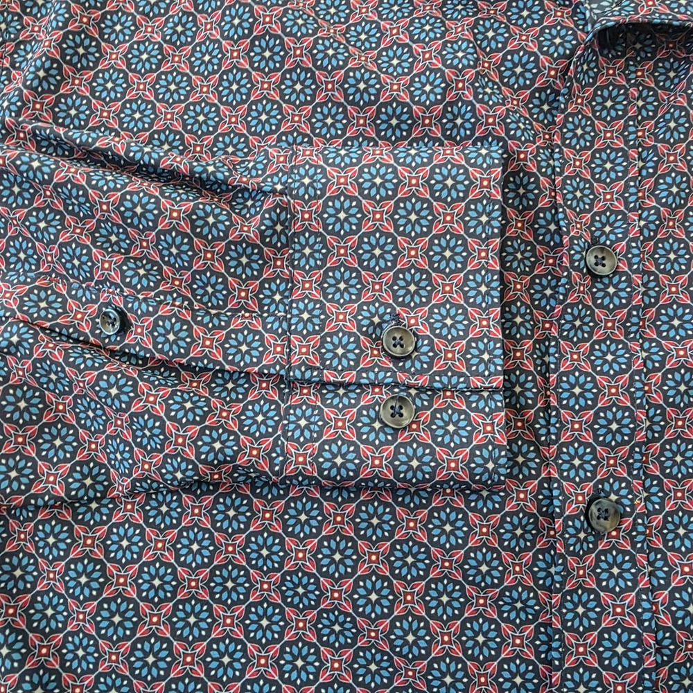 Con.Struct Mens Slim Fit XL Performance Medallion Print Stretch Shirt Navy Blue - Picture 4 of 7